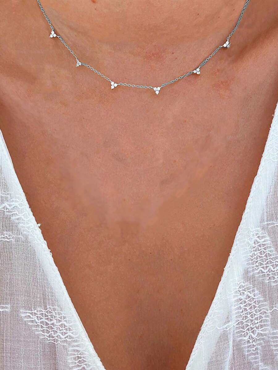 1 Bạc Thời Trang Đính Đá Cubic Zirconia Trang Trí Dây Chuyền Vòng Cổ Cho Nữ Trang Trí Hàng Ngày - Bạc - Xem 1