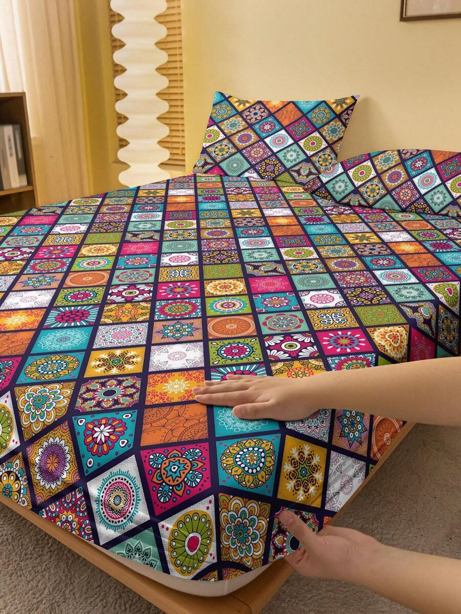 1pc Fashionable And Simple Style Printed Brushed Fabric Mattress Cover Dustproof Bedspread Home Bedding Supplies