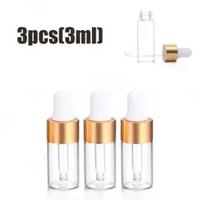3 件装 3 毫升精油玻璃滴管空瓶磨砂样品瓶带玻璃吸管滴管用于滴管精油瓶，香水芳香疗法化妆品容器旅行必需品，海滩旅行收纳袋，暑假返校 - 金色 - 查看 1