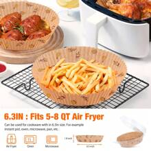 100pcs Disposable Air Fryer Liners, Non-Stick Baking Paper Sheets, Microwave Cooking Parchment Paper - Yellow - View 7