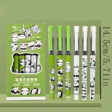 6 Piezas Plumas Líquidas De Tinta Neutral Con Patrones De Panda Y Flores, Diseño Lindo De Dibujos Animados, Escritura Suave Para Estudiantes - Multicolor - Ver 3