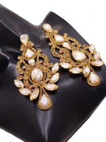 1 đôi 10.5cm Đen Đồ trang trí Rhinestone Đen Súng MẠ Của phụ nữ Hoa tai - Rượu sâm banh - Xem 2