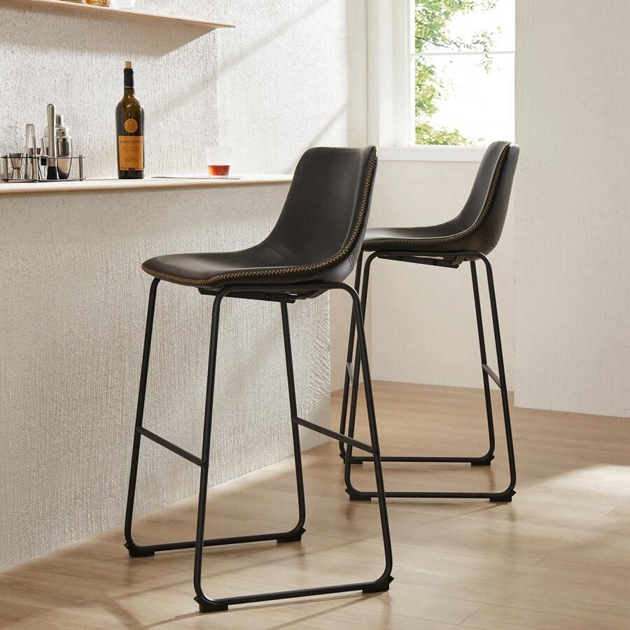 Sweetcrispy Leather 30 Inch Leather Counter Height Bar Stools Bar Stools Set Of 2
