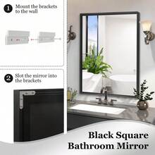 40 X 30 Inch Wall Mirror For Bathroom Black Metal Frame Decorative Rectangular Wall Mounted Vanity Mirror For Bedroom Living Room - Black - View 5