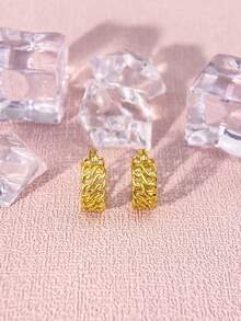 1對嬌麗s925純銀編織環形耳環,適用於女性珠寶紀念禮物耳環精品珠寶 - 金黃色 - 查看 2