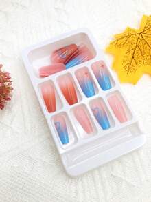 24pcs/Pack Detachable Gradient Blue Heart Shaped Nail Sticker With Free Colorful Beads - Multicolor - View 5