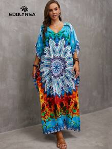 Colored Print Kaftan Beach Dress Outfits Bathing Suit Cover Up - Multicolor - View 4