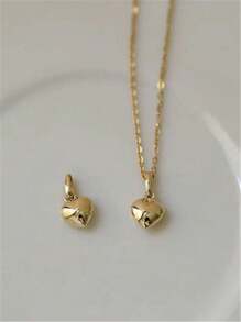 1 pièce Collier pendentif en forme de cœur 3D lisse plaqué or 14 carats avec un style simple et minimaliste en argent 925 pour s'habiller au quotidien des femmes et comme option de cadeau pour les fêtes de la Saint-Valentin
