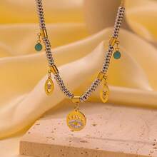 1個金色不銹鋼帶有貓眼石墜飾的青綠色項鍊,復古時尚風格,多功能鎖骨鍊,輕奢適用於歐美跨境電商 - 金黃色 - 查看 14