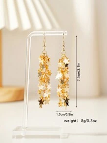 1pair Meteor Shower Star Metallic Tassel Shaped  Earrings For Women Summer Autumn Daily Office Vacation Beach Festival Wearing
