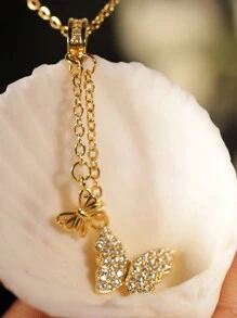 1 chiếc dây chuyền tua rua hình bướm vàng đính đá nhỏ, dây đeo bằng thép titan, món quà trang sức thời trang dành cho phụ nữ. - Vàng - Xem 4