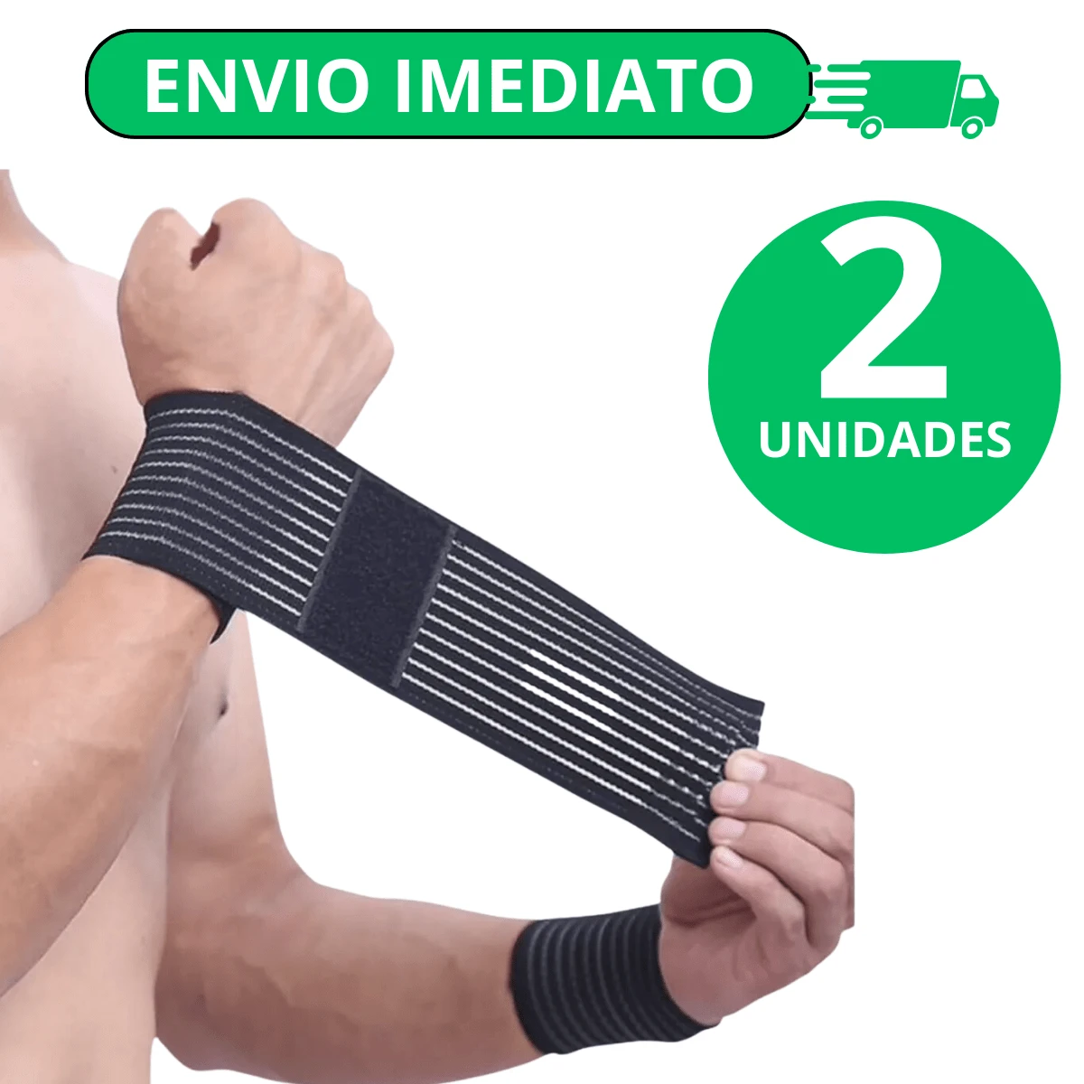 Protetor De Pulso Compressao Faixa Multiuso Musculacao Treino Kit 2 - Preto - Visão 1