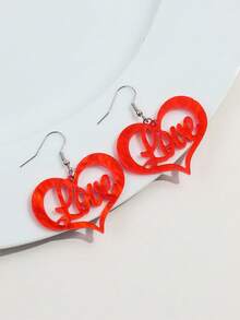 1對紅色壓克力情人節鏤空心形吊墜耳環適合婦女節日常佩戴作為禮物 - 紅色 - 查看 10