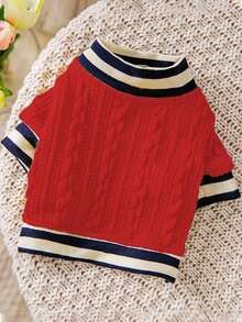 1 件紅色麻花圖案毛衣適合中小型貓狗室內室外 - 紅色 - 查看 1