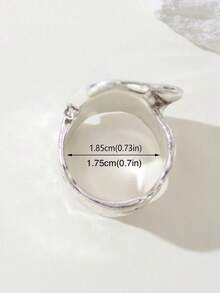 1pc Fashionable Vintage Gothic Style Lawless Heart Shaped Silver Drop Oil Wide Face Ring, Available In Multiple Sizes For Women'S Daily Wear - Multicolor - View 5