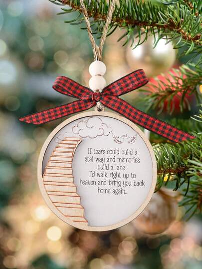 1pc, Stair Way To Heaven Memorial Christmas Ornament,Christmas Tree Hanging Decoration, Dad Mom Memorial Ornament, Stair To Heaven Ornament, Memorial Keepsake Ornament,Double Layer Laser Wood Ornament,With Bow Lanyard,Christmas Home Decor