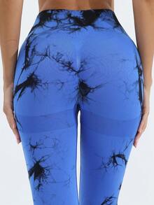 Apretado Para Correr De Cintura Alta, Degradado Con Banda, Mallas Rápidos Y Secos Con Tela Transpirable, Culo De Melocotón, Compresión, Entrenamiento, Aptitud, Pantalones De Yoga Leggins Para Mujer - azul real - Ver 6
