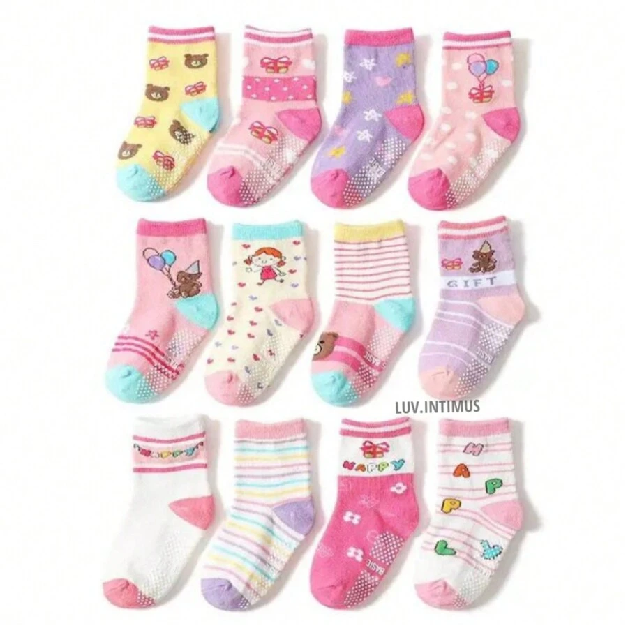 kit 12 Pares Meia Bebê  Feminina, 0 a 6 , 6 a 12 , 12 a 24  meses - Rosa chiclete - Visão 1