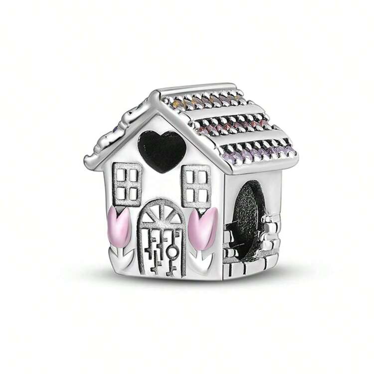 Silver Plated Charm Pink Love House Tulip Flower Series Charm Bead Is Suitable For Diy Female Bracelet  Pendants - Silver - View 1