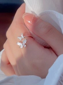 1pc Exquisite Butterfly Design Micro Inlaid Ring, Personalized, Unique, Luxurious, Suitable For Women As A Fashionable Gift - Butterfly - View 2