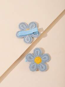 2pcs Children's Sunflower Decor Hair Clips - Blue - View 3