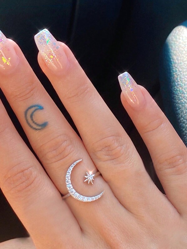 1 Stück Mond Sternen Kubischem Zirkonia S925 Sterling Silber Offen Ring Frauen Modisch Ring