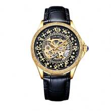 LOUIEJUELEN Loạt Retro Không thấm nước Đồng hồ cơ Đen - màu đen - Xem 8