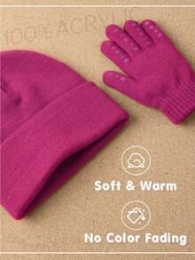 1set Unisex Kids' Warm Knitted Hat And Gloves Set In Purple Red For Fall And Winter - Red Violet - View 3