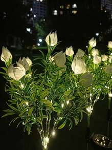 戶外太陽能燈,帶美麗花朵的太陽能花園燈,帶 Led 燈的人造花,不枯萎的花,防水 Led 花燈-更大的太陽能板,用於戶外庭院花園裝飾、春季新年裝飾、情人節周年紀念婚禮裝飾 - 綠色 - 查看 8