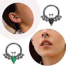 1入組16g時尚不銹鋼蝙蝠隔膜鼻環,嵌有水滴形狀,男女適用,隔膜按鈕鉸接環,daith Helix Rook Tragus圈軟骨耳環,適合日常派對佩戴的穿刺飾品 - 黑色 - 查看 5