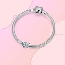 Silver Plated Charm Love Feather Angel Diamond Blue Beads Charm Pendant Ball Suitable For Bracelets DIY Women's Jewelry
