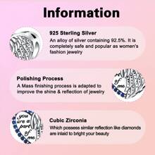 Silver Plated Charm Love Feather Angel Diamond Blue Beads Charm Pendant Ball Suitable For Bracelets DIY Women's Jewelry