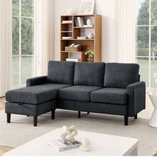 Upholstered Sectional Sofa Couch, L Shaped Couch With Storage Reversible Ottoman Bench 3 Seater For Living Room, Apartment, Compact Spaces - 深灰色 - 查看 1