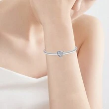 Silver Plated Charm Love Feather Angel Diamond Blue Beads Charm Pendant Ball Suitable For Bracelets DIY Women's Jewelry