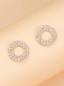 1 Par De Aretes Elegantes De Moda Con Diamantes De Imitación En Forma De Círculo Geométrico Para Mujeres Y Niñas, Uso Diario, Casual, Regalo De Cumpleaños - Amarillo Oro - Ver 4