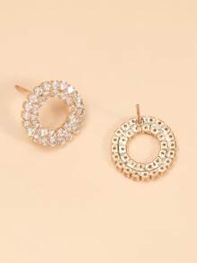 1 Par De Aretes Elegantes De Moda Con Diamantes De Imitación En Forma De Círculo Geométrico Para Mujeres Y Niñas, Uso Diario, Casual, Regalo De Cumpleaños - Amarillo Oro - Ver 3
