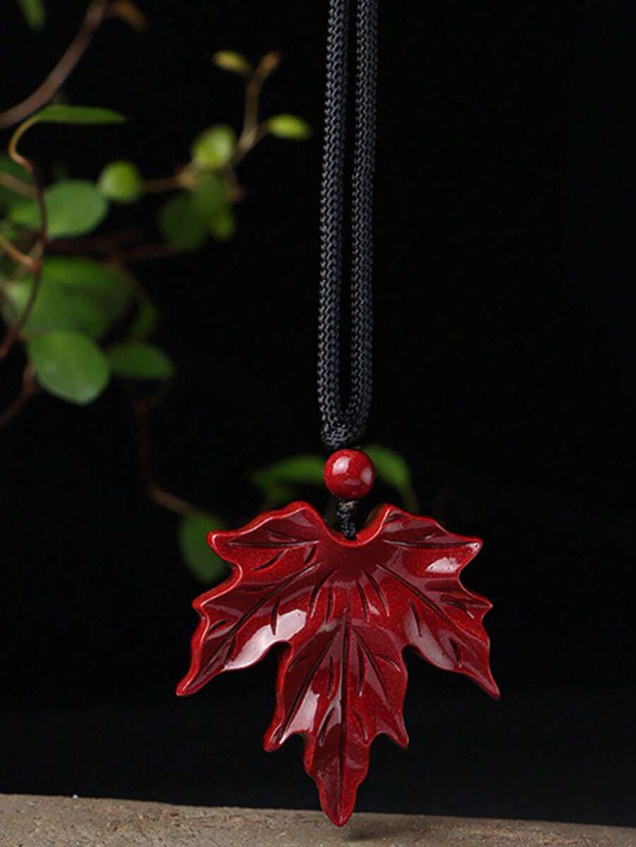 Red Cinnabar Mascot Maple Leaves Pendant Lucky Necklace - Red - View 1