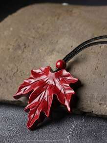 Red Cinnabar Mascot Maple Leaves Pendant Lucky Necklace - Red - View 2