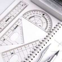 8 Stück Mathematik Werkzeugsatz - Lineal, 30/60/90 & 45/90 Dreiecke, 180 Grad Winkelmesser, usw.! Transparente/Schwarze Farbe, inklusive stabiler Aufbewahrungsbox, Schulsachen, Schulanfang