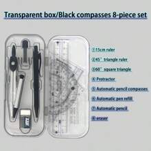 8 Stück Mathematik Werkzeugsatz - Lineal, 30/60/90 & 45/90 Dreiecke, 180 Grad Winkelmesser, usw.! Transparente/Schwarze Farbe, inklusive stabiler Aufbewahrungsbox, Schulsachen, Schulanfang