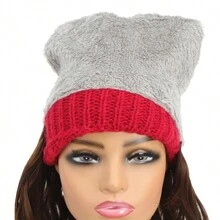 Hat Wig, 18 Inch Long Curly Hair, Women's Red Knitted Hat, Winter Women's Hat Wig - Light Brown - View 7