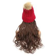 Hat Wig, 18 Inch Long Curly Hair, Women's Red Knitted Hat, Winter Women's Hat Wig - Light Brown - View 5
