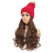 Hat Wig, 18 Inch Long Curly Hair, Women's Red Knitted Hat, Winter Women's Hat Wig - Light Brown - View 4