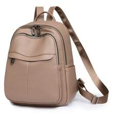 極簡素色女士背包時尚上班族通勤包,適用於女性、新手和白領工作者 - 卡其色 - 查看 5