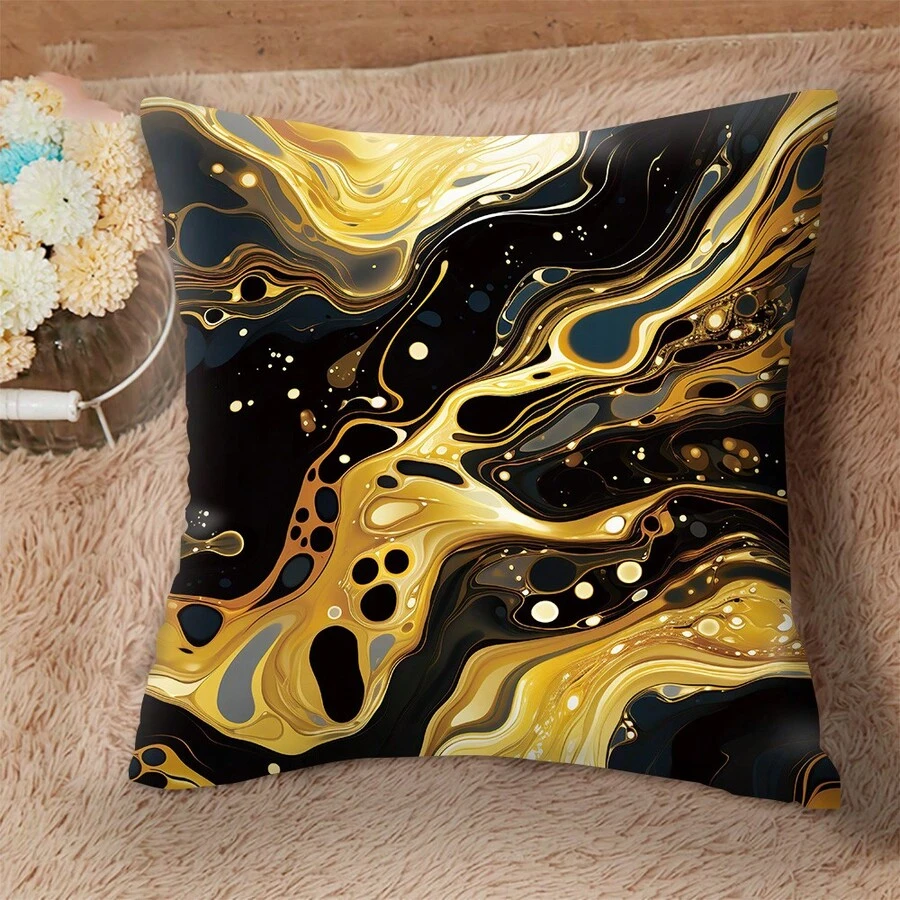 1入現代簡約黑金大理石紋短絨布靠墊套,不附靠墊,適用於家居沙發、辦公室椅子、靠墊等 - 45cm*45cm - 查看 1