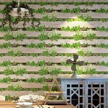 1卷英國綠葉條紋自粘壁紙,適用於電視背景、房間和咖啡店牆面,操作簡單,防污防水 - 綠色 - 查看 1