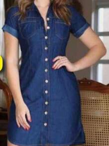 Vestido de mezclilla - Azul Marino - Ver 3