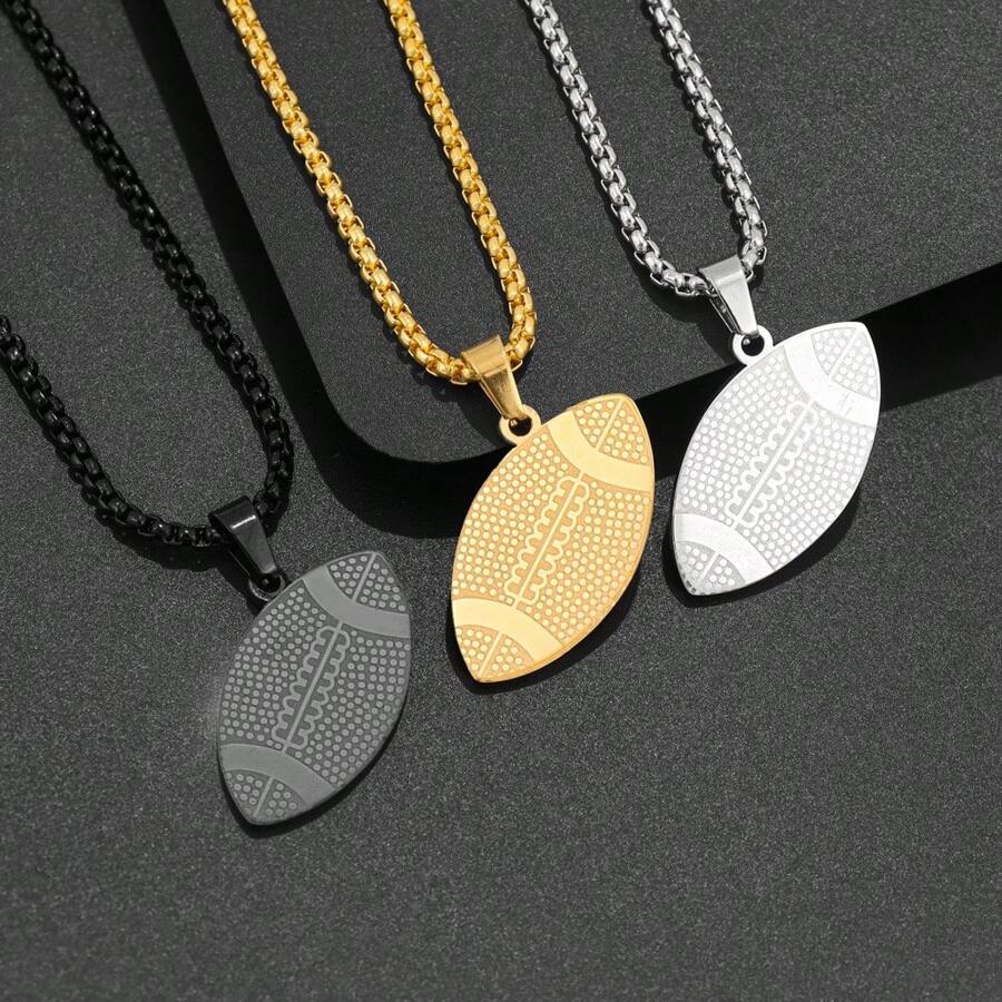 1pc Original Design Sporty Rugby Ball Pendant Necklace For Men Street Style, Titanium Steel, Style - Gold - View 1