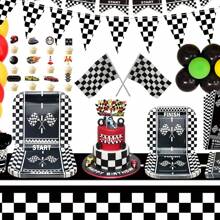 12Pcs Checkered Black And White Racing Stick Flag Small Mini Hand Held Race Car Flags Party Decorations For Birthday Party - Black and White - View 7