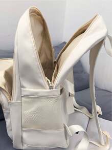 字母贴片装饰纯色背包大容量多功能背包手提包，多个口袋笔记本电脑手提包背包，商务工作背包学院书包女士防水背包适合户外旅行日常通勤学校背包，书包，学校书包，大背包，大容量，便携，轻便，笔记本电脑隔层，适合少女女大学生，非常适合返校，开学第一天，大学，中学，高中